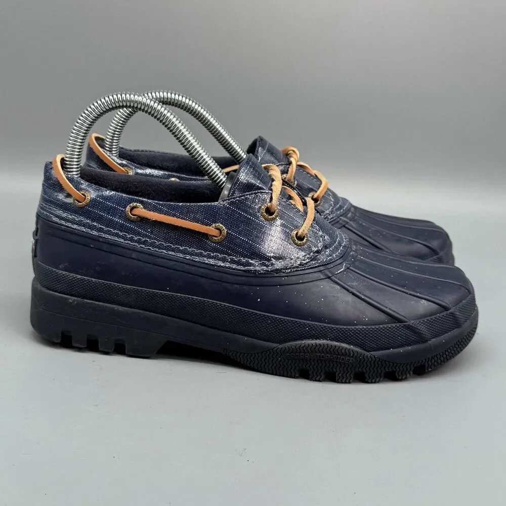Sperry Top-Sider Women's 7.5 Navy Blue Rubber Rain Boots Lace-Up Waterproof